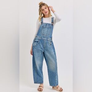 NWT Cello Good Luck Barrel Denim Horseshoe Jean Overalls Relaxed Fit